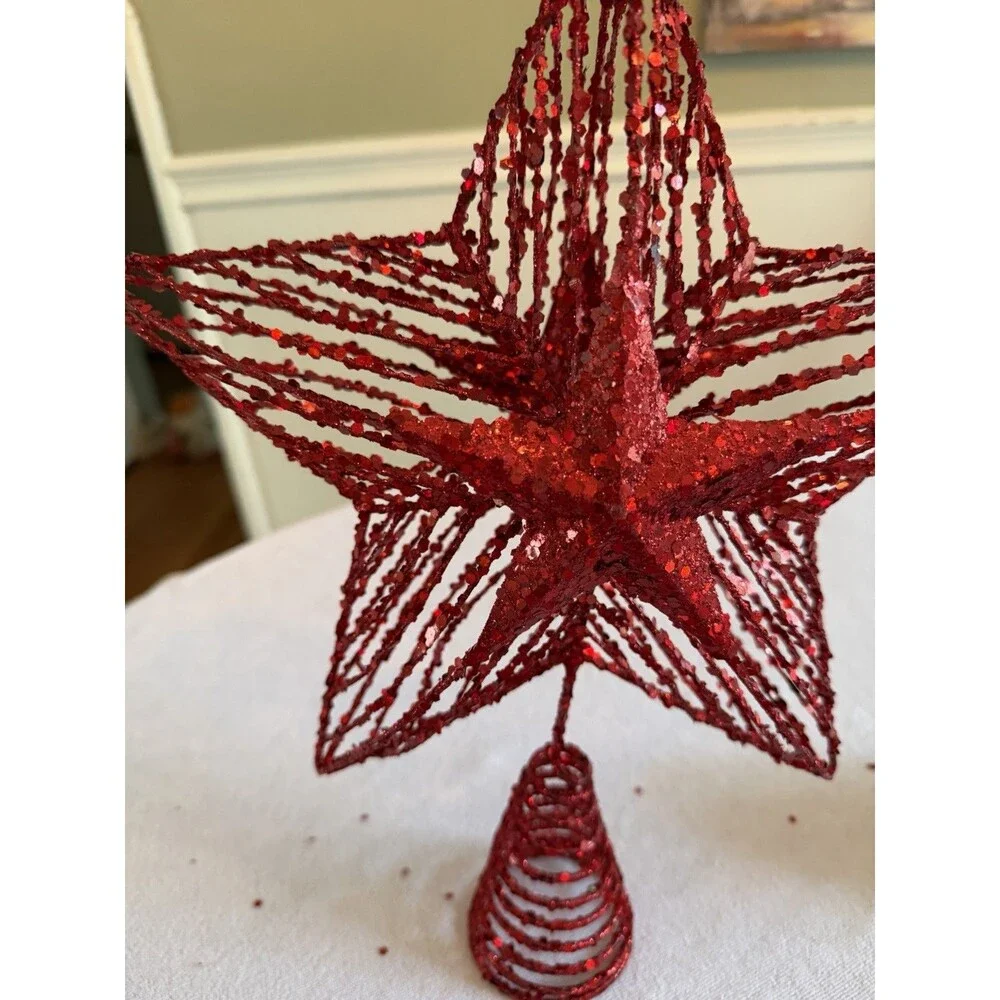 Christmas Tree Topper Star  and red  ornaments - Christmas Theme Decor